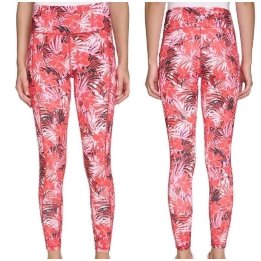 DKNY Sport Tropics Printed Yoga High Waisted Leggings, Pink, Medium NWT